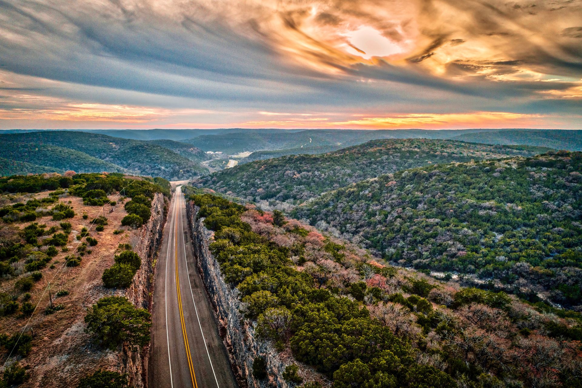 Central Texas Hill Country landscape along the I-35 corridor between San Antonio and New Braunfels