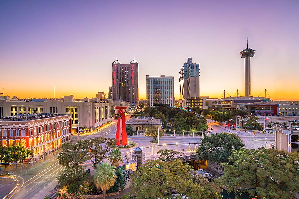 Downtown San Antonio skyline near the proposed Project Marvel arena site